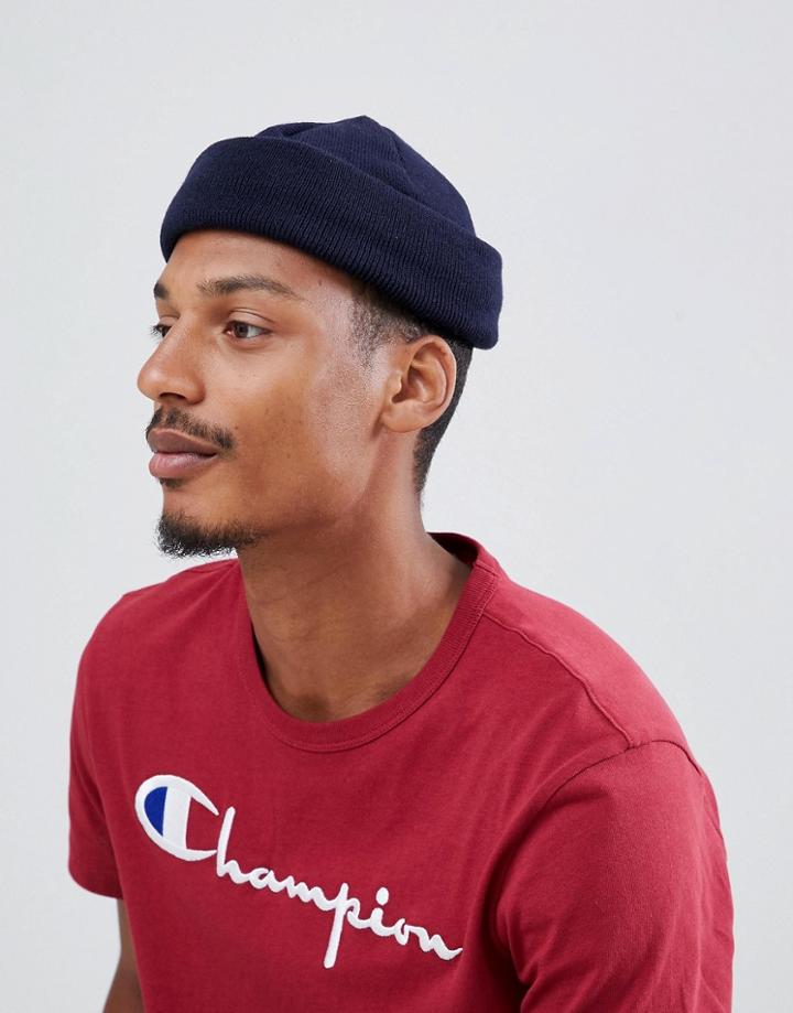 Asos Design Mini Fisherman Beanie In Navy - Navy