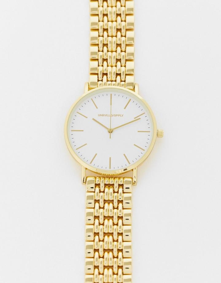 Asos Design Bracelet Watch With Gold Face In Gold Tone