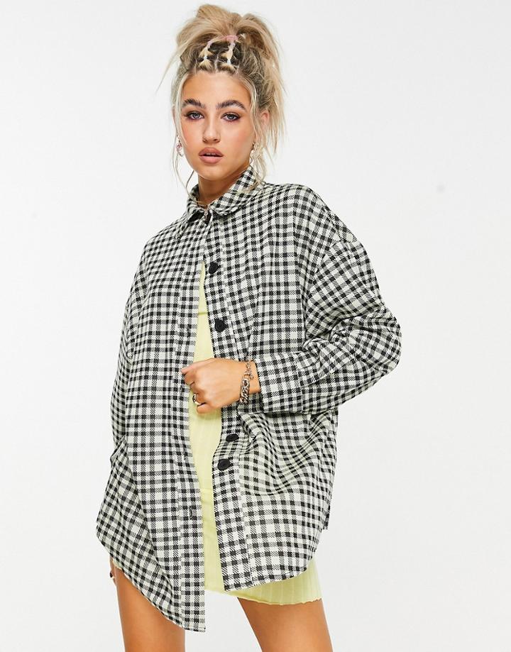 Asos Design Jersey Longline Suit Shacket In Lime Check-green