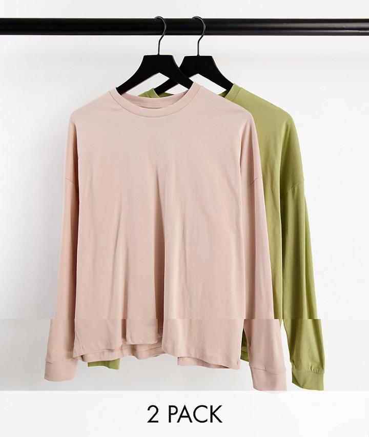 Asos Design 2 Pack Oversized Long Sleeve T-shirt-multi