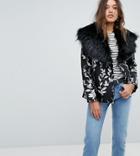 Dolly & Delicious Premium Embroidered Jacquard Aviator Biker Jacket With Fluffy Collar Detail-multi