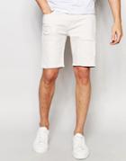 Asos Denim Shorts In Slim With Rip And Repair - Ecru