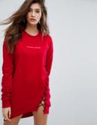 Criminal Damage Lace Up Front Sweat Dress - Red