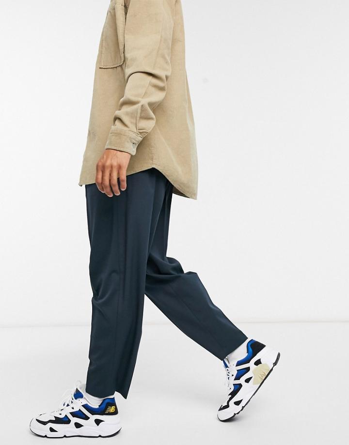 Asos Design Oversized Tapered Smart Trouser In Navy