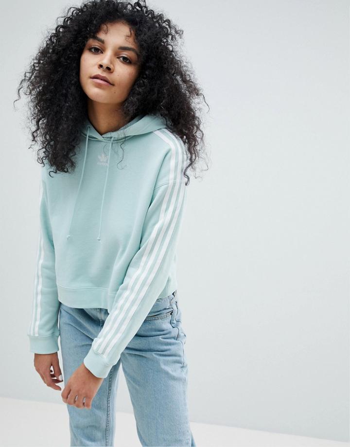 Adidas Originals Adicolor Three Stripe Cropped Hoodie In Mint - Green