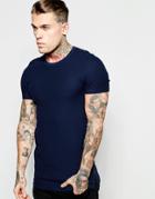 Asos Longline Muscle T-shirt In Mini Waffle With Side Zips In Navy - Navy