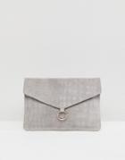 Asos Suede Envelope Clutch Bag With Ring Detail - Gray