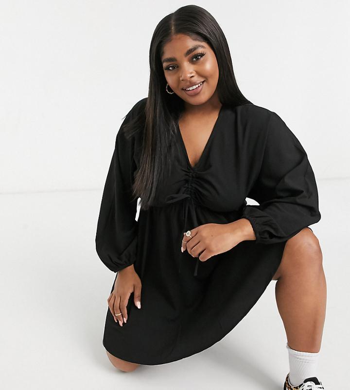 Yours Mini Dress With Ruched Detail In Black