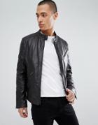 Barneys Originals Real Leather Biker Jacket-black