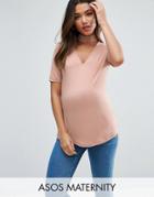 Asos Maternity Top With High Neck Plunge - Stone