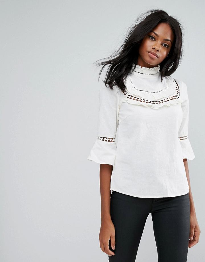 Y.a.s Ditta Broderie Anglaise Frill Top - White