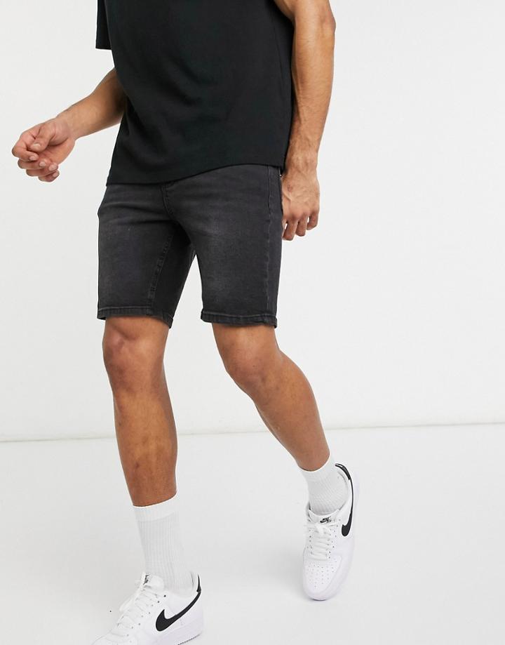 Asos Design Spray On Denim Shorts With Power Stretch In Washed Black