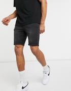 Asos Design Spray On Denim Shorts With Power Stretch In Washed Black