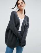 Asos Chunky Cardigan With D Ring Detail - Gray