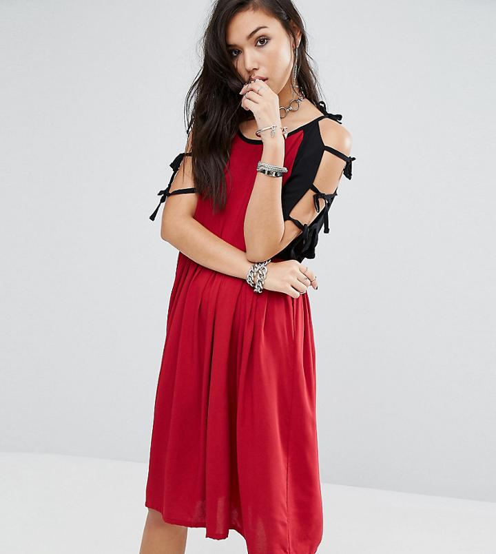 Milk It Vintage Contrast Dress With Arm Ties-red