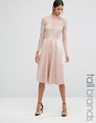 Y.a.s Tall Pretty Skater Dress With Lace Yoke And Sleeves - Pink