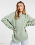 Asos Design Oversized Sweater With Crew Neck In Khaki-green