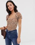 Free People No Type Leopard Print Puff Sleeve Top