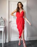 Asos Design Midi Chiffon Drape Dress With Structured Bodice