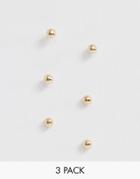 Asos Design Pack Of 3 Tiny Stud Earrings In Gold Tone - Gold
