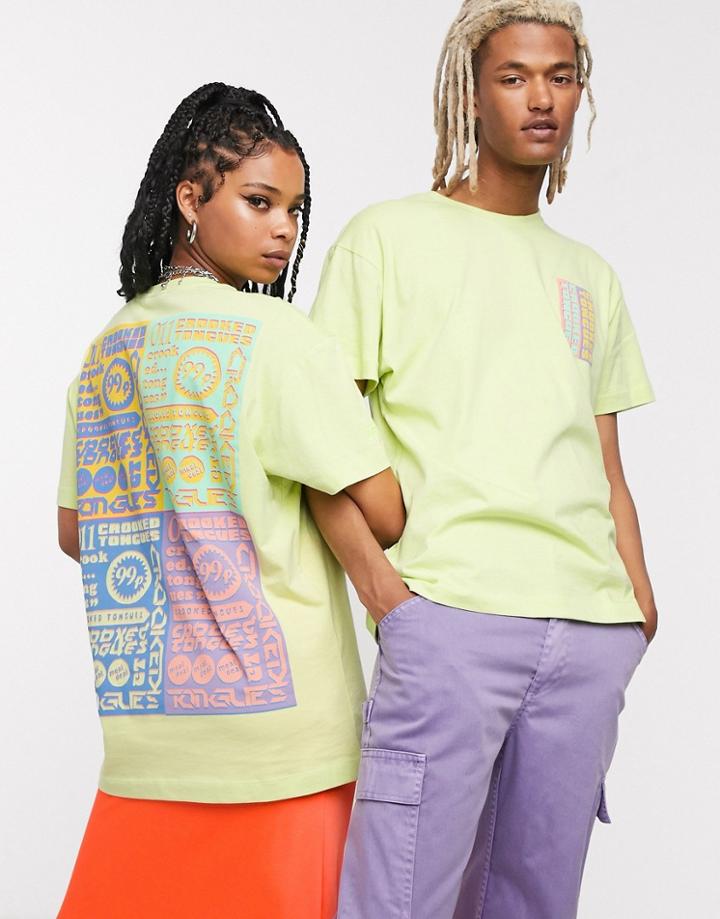 Crooked Tongues Unisex T-shirt In Neon With Colored Print - Green