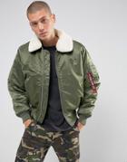 Alpha Industries B15 Faux Shearling Collar Bomber Jacket In Sage Green - Green