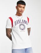 Asos Design T-shirt In White With Red Color Block And Oakland City Print