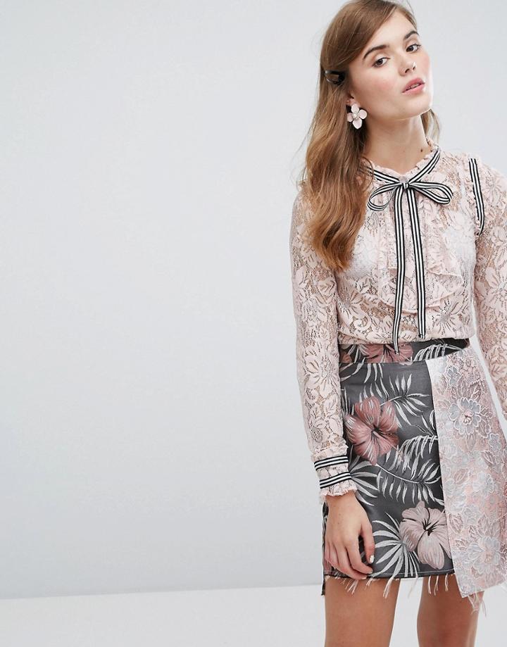 Sister Jane Lace Shirt With Ribbon Tie - White
