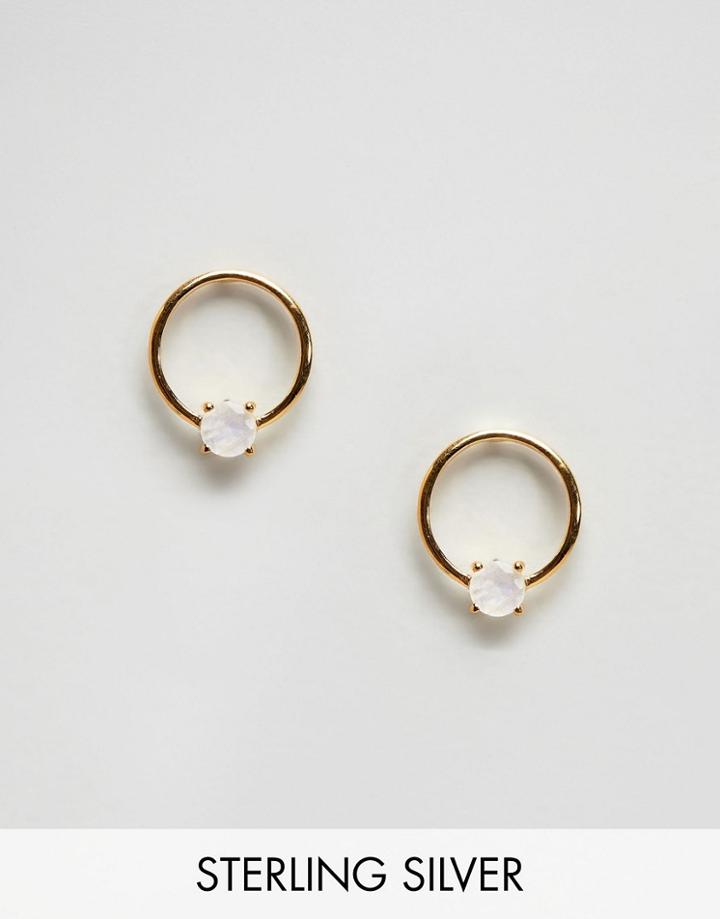 Carrie Elizabeth Semi Precious Moonstone Circle Stud Earrings - Gold