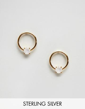Carrie Elizabeth Semi Precious Moonstone Circle Stud Earrings - Gold
