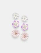Asos Pack Of 3 Pretty Flower Earrings - Multi