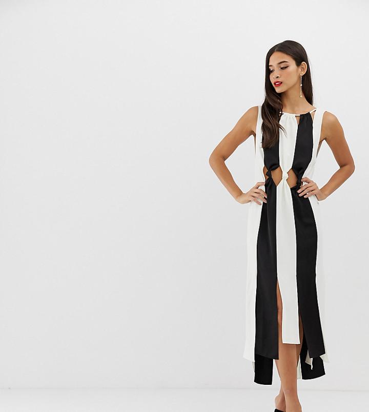 Asos Design Knot Waist Monochrome Crepe Spliced Midi Dress - Multi