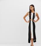 Asos Design Knot Waist Monochrome Crepe Spliced Midi Dress - Multi