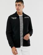 Asos Design Jersey Harrington Jacket With Multiplacement Text Print-black