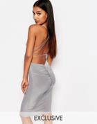 Club L Midi Dress With Cami Cross Back Strap And Back Gathers - Gray Tint