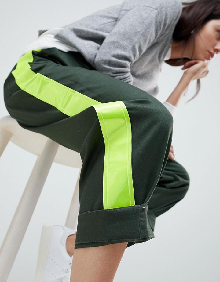 Asos Design Bree Combat Pants With High Vis Side Stripe - Green