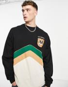 Asos Design Oversized Long Sleeve T-shirt In Color Block With Chest Badge-multi
