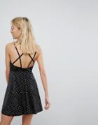 New Look Velvet Glitter Polka Dot Skater Dress - Black