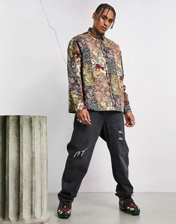 Asos Dark Future Boxy Oversized Shirt In Tapestry Print-neutral
