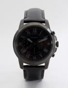 Fossil Grant Leather Watch In Black - Black
