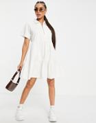 Missguided Zip Front Tiered Shirt Dress In White