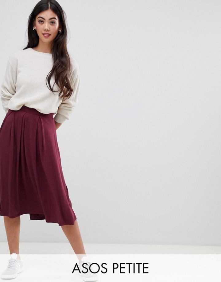 Asos Design Petite Midi Skirt With Box Pleats - Red