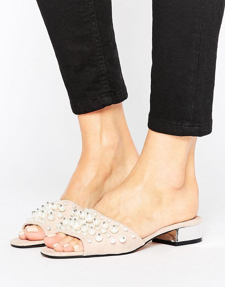 Lost Ink Pearl Trim Mules - Pink
