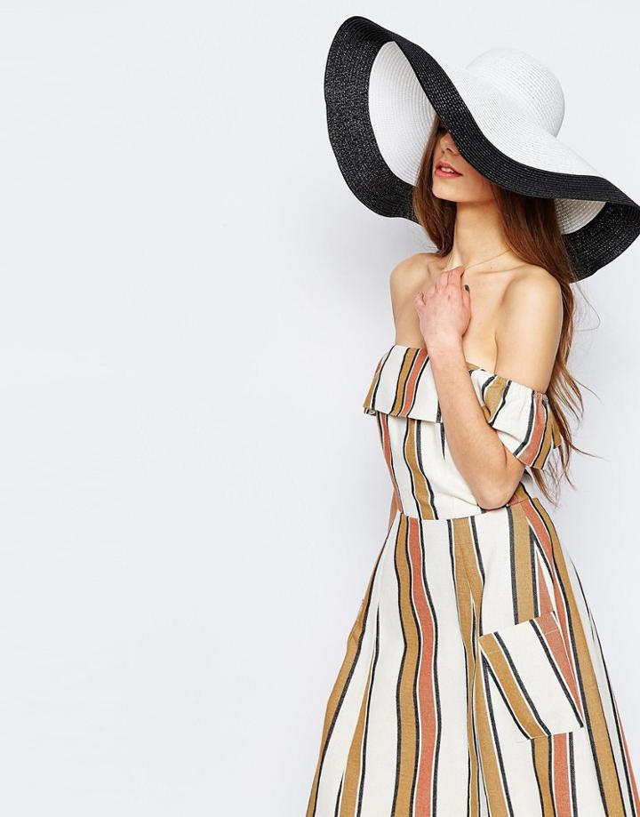 Asos Oversized Straw Floppy Hat In Mono Color Block - Mono