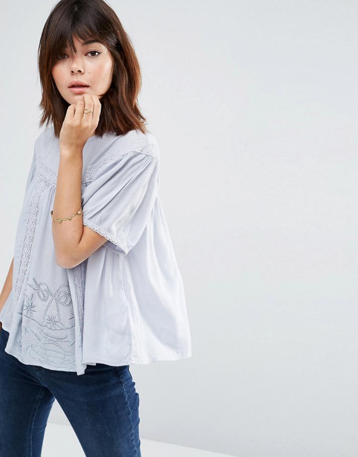 Asos Casual Lace Insert Tee - Blue