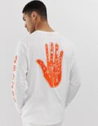 Asos Design Relaxed Long Sleeve T-shirt With Back And Sleeve Print - White