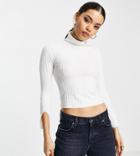 Miss Selfridge Petite Split Sleeve Turtle Neck Sweater In Cream-white