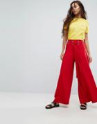 Hanger Wide Leg Pants With Eyelet Waist Details - Red