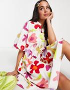Jjxx Smock Shirt Dress In Oversized Floral-multi