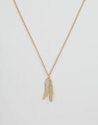 Asos Design Feather Necklace In Gold Tone